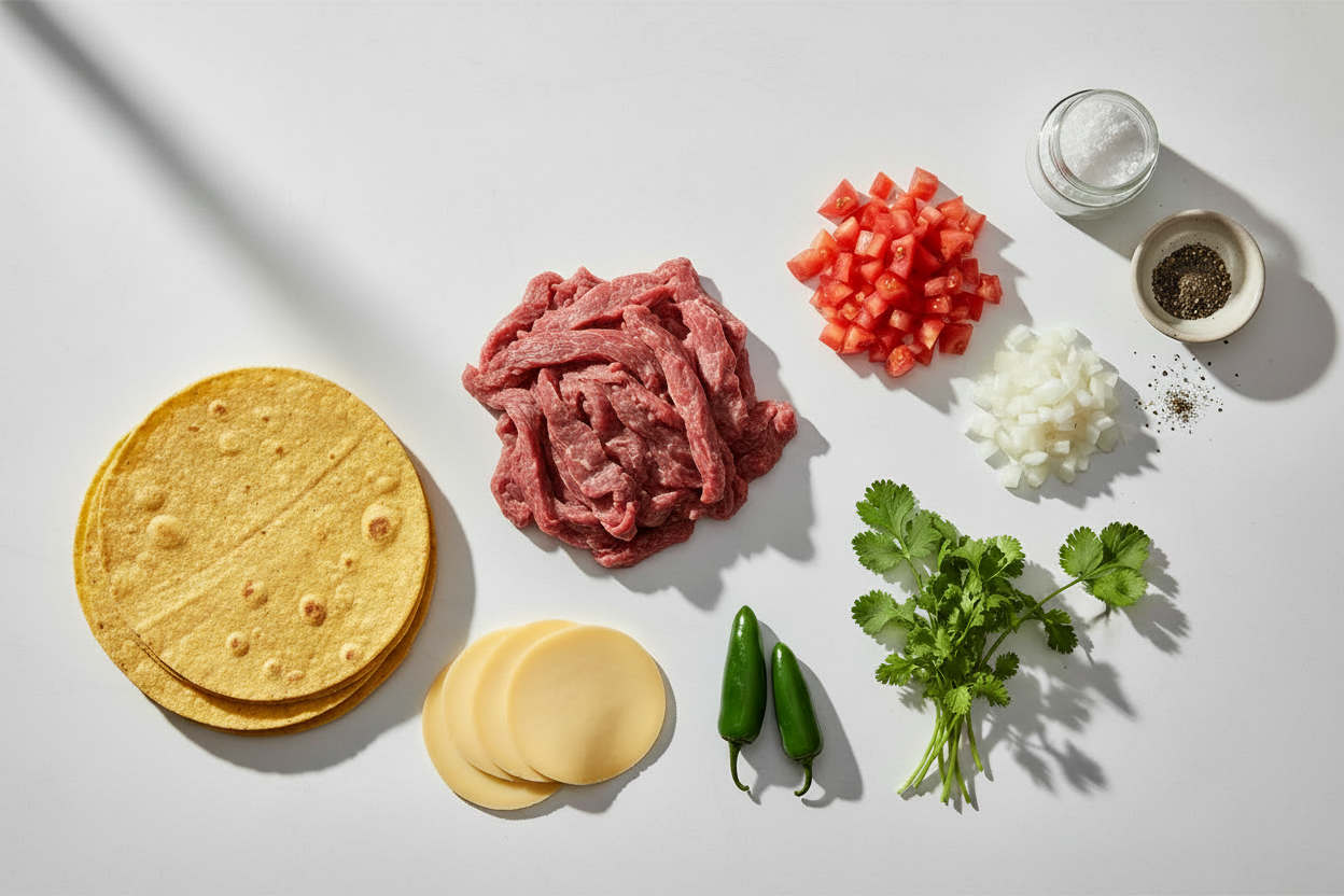 Tacos de Bistec a la Mexicana con Costra de Queso